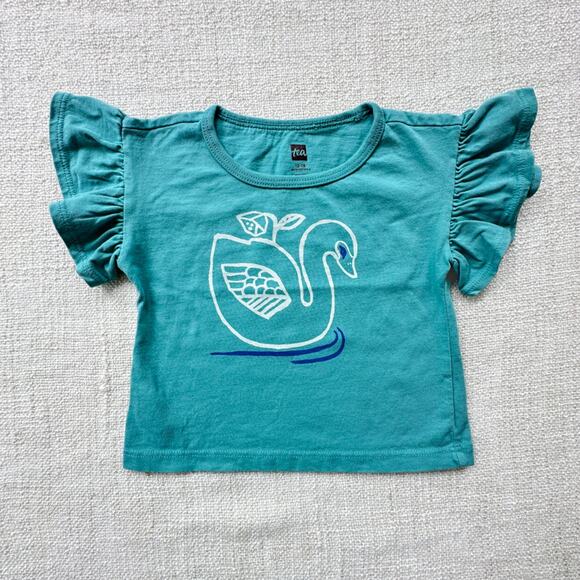 Tea Collection Ruffle Sleeve Swan Graphic Tee VGUC 12-18mo - Picture 1 of 2